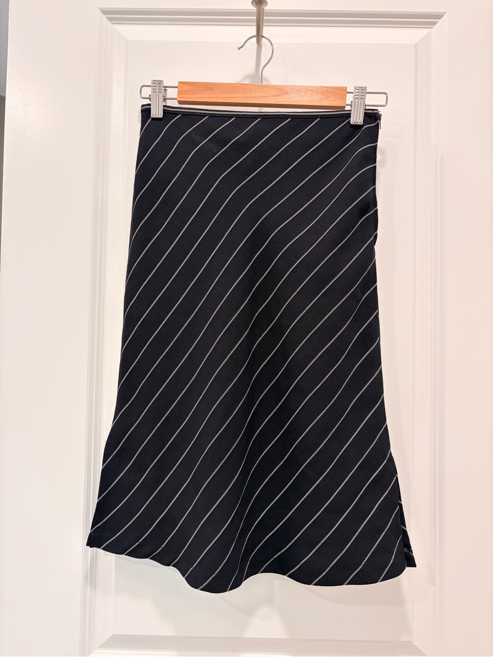 Vintage Navy Blue Midi Skirt with White Diagonal Stripes